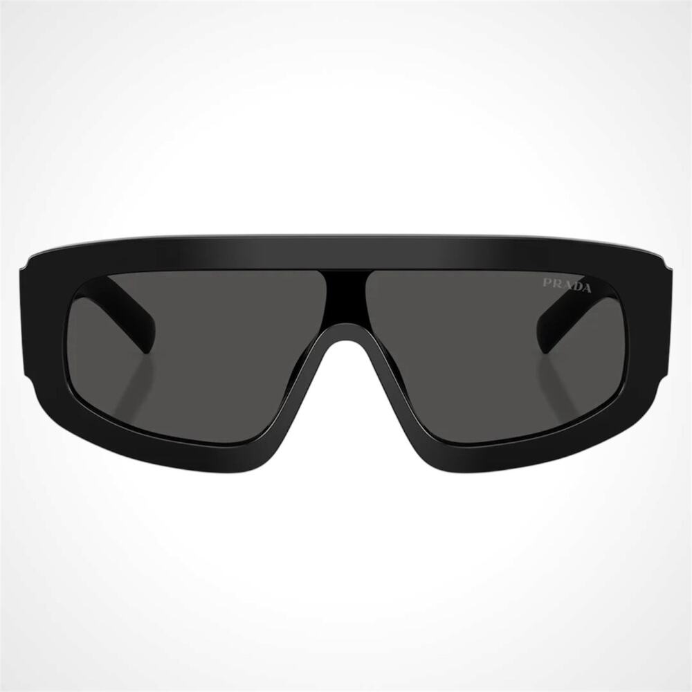 New PRADA Sunglasses Black Shield Mask Triangle Logo Grey Lens - Picture 2 of 5